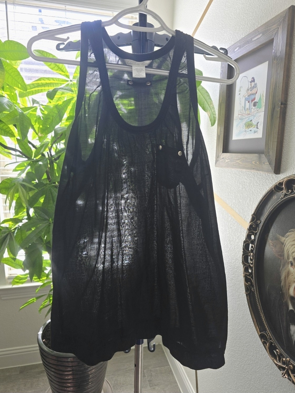 Charlotte Russe Black Sheer Tank with Chest Pocket